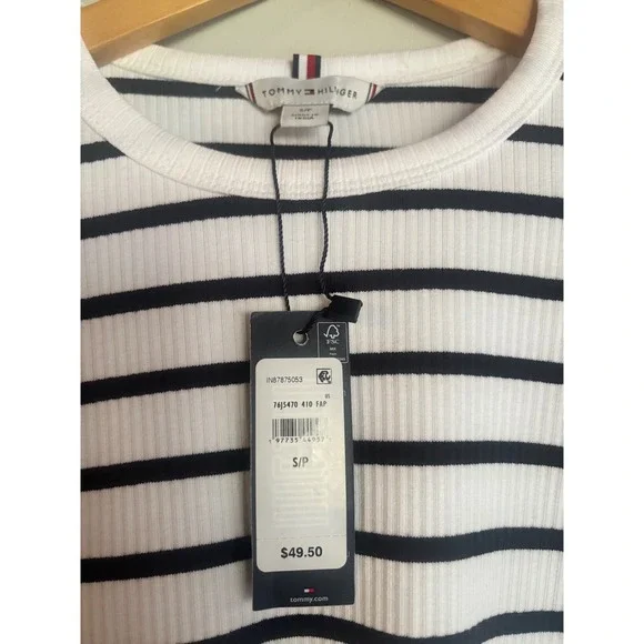 NWT Tommy Hilfiger Striped Puff Sleeve Top Preppy Coastal Chic S - Picture 2 of 7